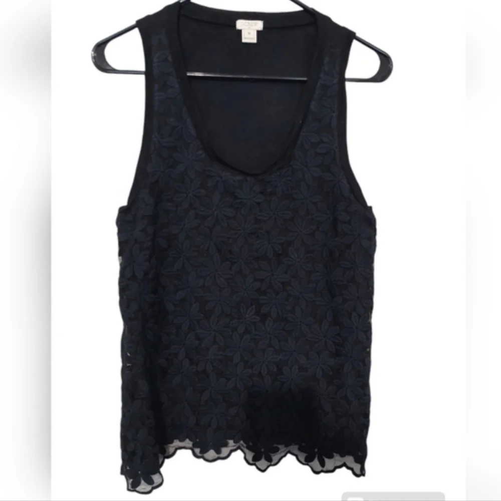 J. Crew Black Lace Front Tank top sz Medium Womans Textured